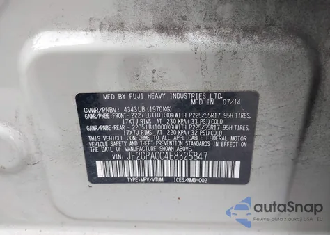 2014 Subaru Xv Crosstrek 2.0I Premium z USA, uszkodzony, nr VIN JF2GPACC4E8325847